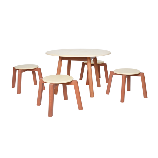 NATURAL SOLID PLAY TABLE AND STOOLS