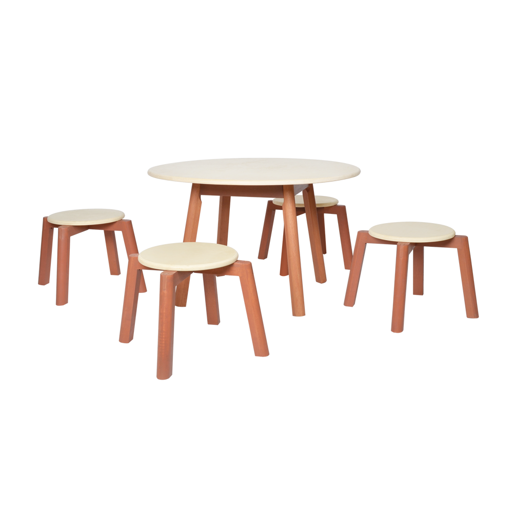 COLORED SOLID PLAY TABLE AND STOOLS